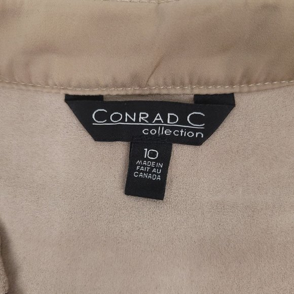 Conrad C Collection Womens Tunic Top Faux Suede Size 10 Taupe Pockets V-Neck - Picture 3 of 12